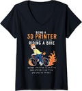 Womens 3D Printer Like Riding Bike Cyclist Funny V Neck