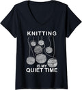 Womens Knitting Is My Quiet Time Yarn Knitter Crochet Therapy V-Neck