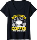 Womens Knitter Crocheter Crocheting Crochet Coffee Yarn V-Neck