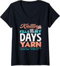 Womens Knitting Fills My Day Yarn Fills My Living Room Knit Knitter V-Neck