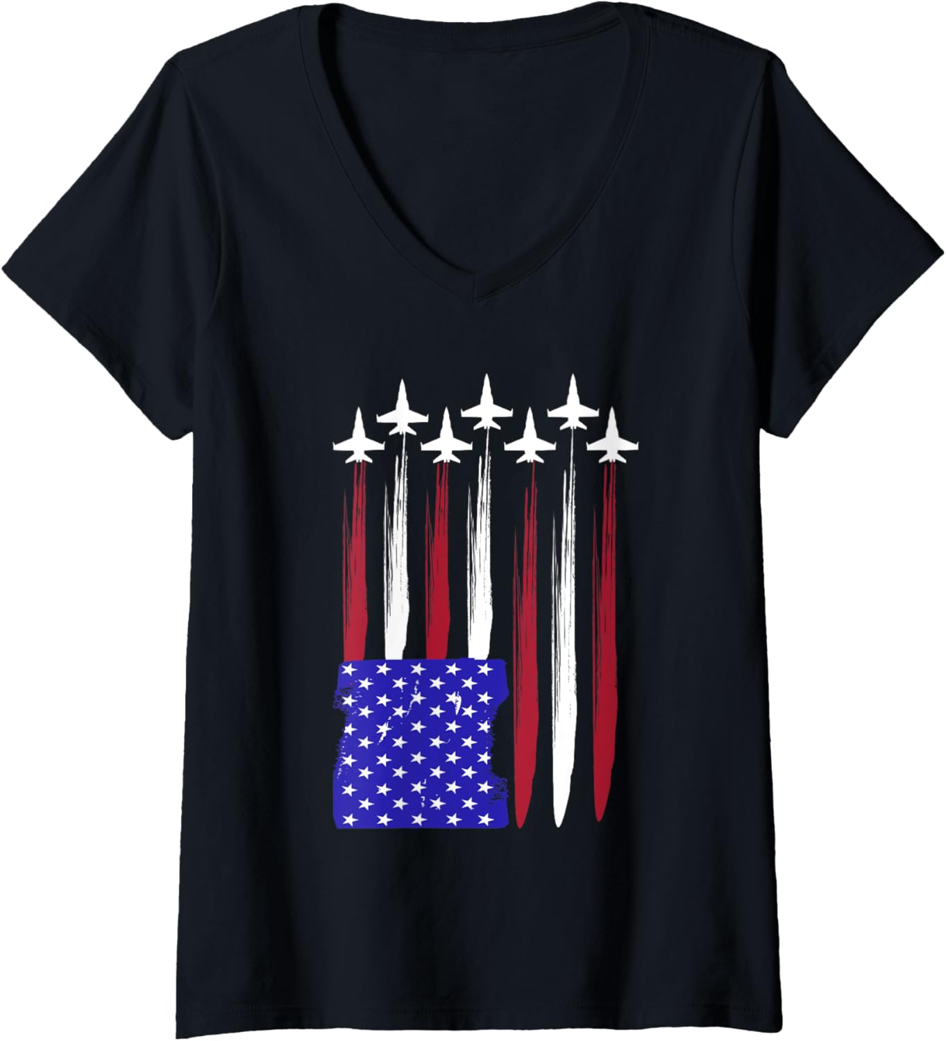 Womens Jets 4Th Of July Patriotic Red White Blue Usa Flag Fighter V Neck