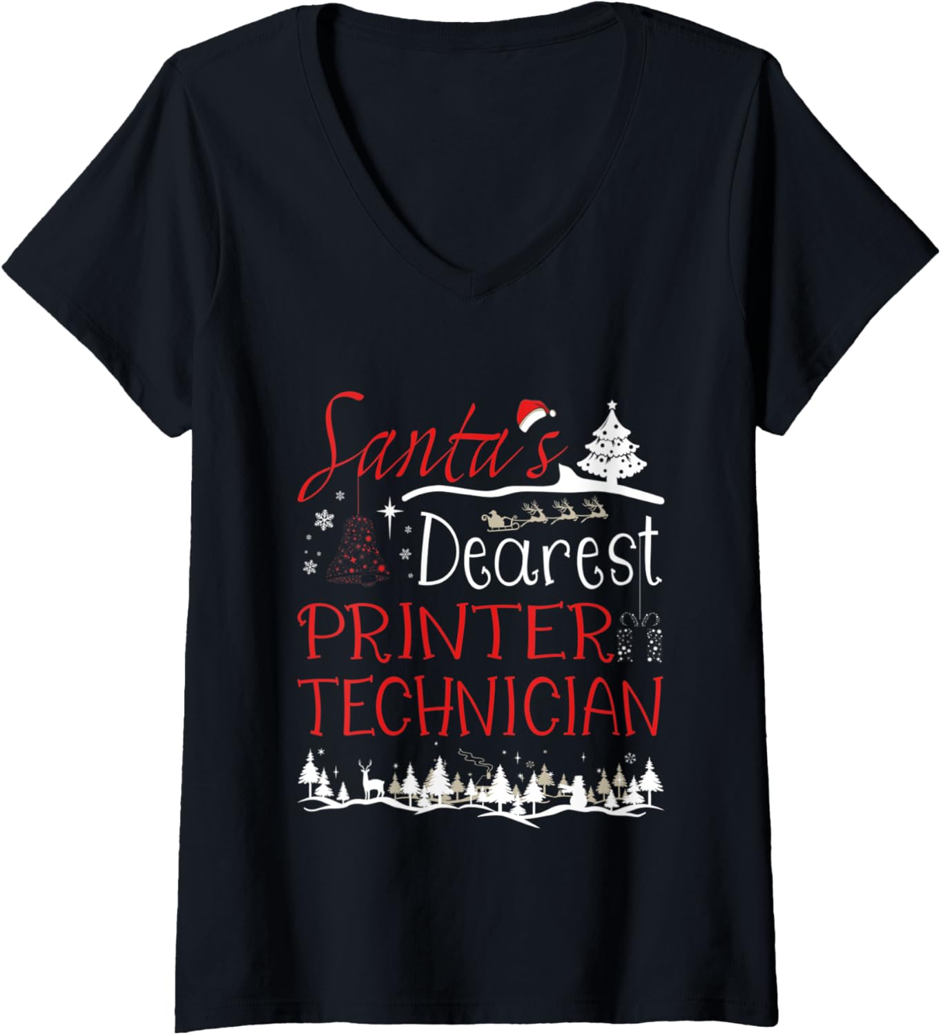 Womens Printer Technician Xmas Job Funny Christmas V Neck