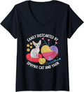 Womens Easily Disterted By Sphynx Cat And Yarn V-Neck