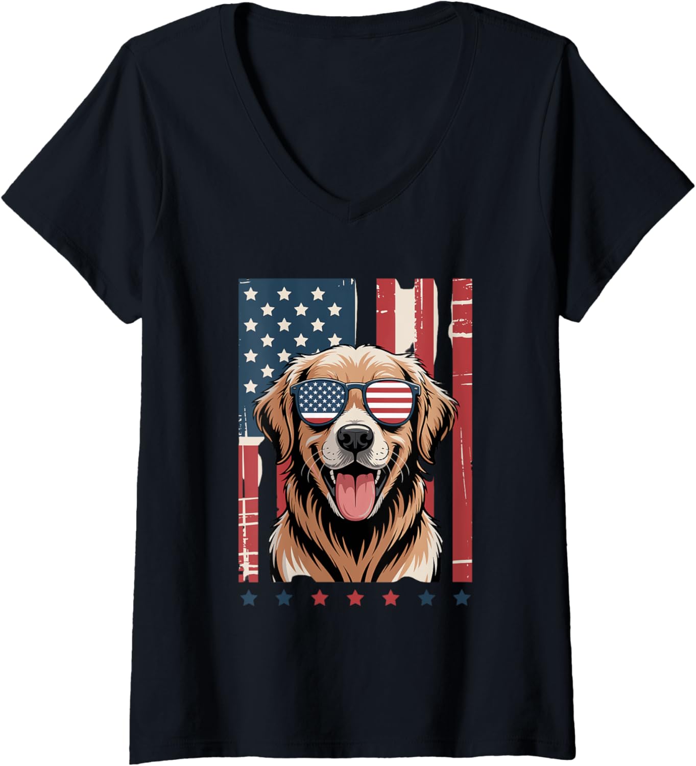 Womens American Flag Golden Retriever 4Th Of July V Neck