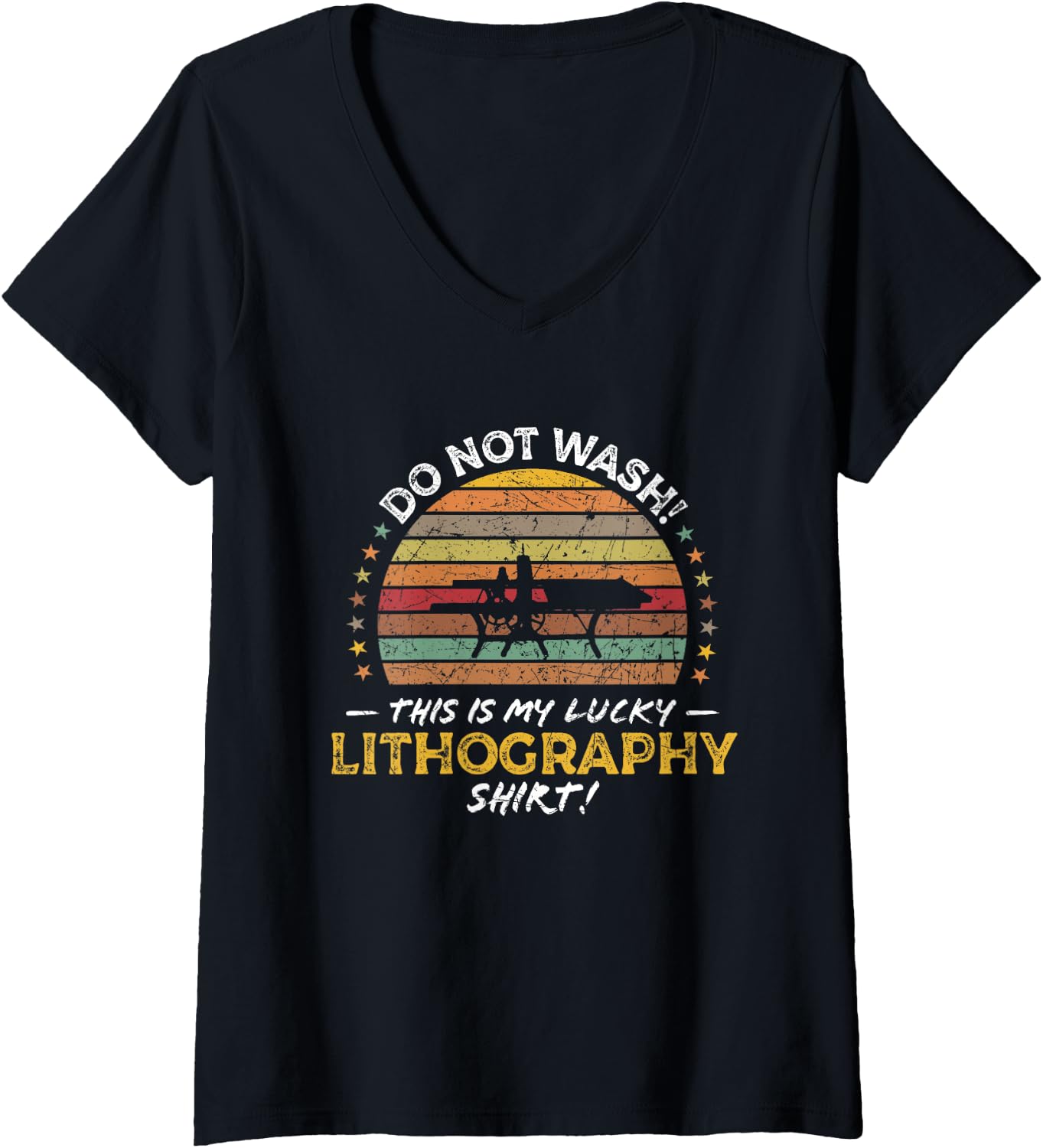 Lithographer Job Title Funny Printer Quote Retro Graphic V Neck