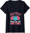 Womens Life Is Better When You Are Knitting Yarn V-Neck