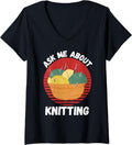 Womens Retro Knitting Ask Me About Knitting Yarn Lover V-Neck