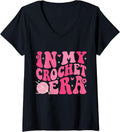 Womens In My Crochet Era Groovy Grandma Mom Funny Crocheting Yarn V-Neck