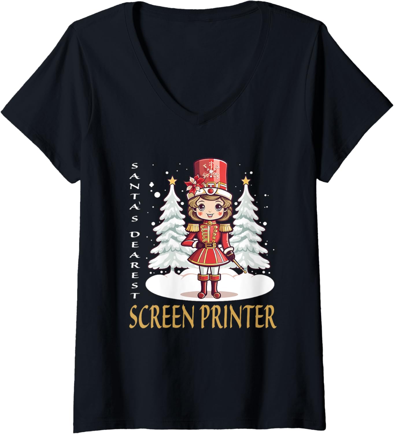 Screen Printer Christmas Classic Female Nutcracker V Neck
