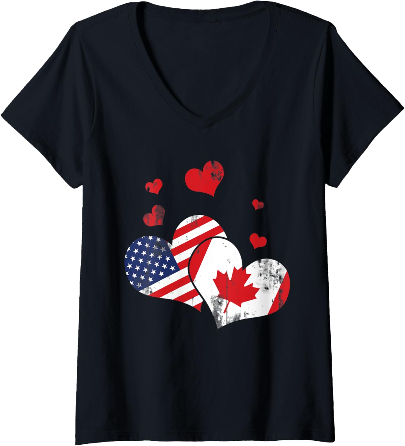 Womens Patriotic Canadian Usa Flag America Lover Hearts Canada V Neck