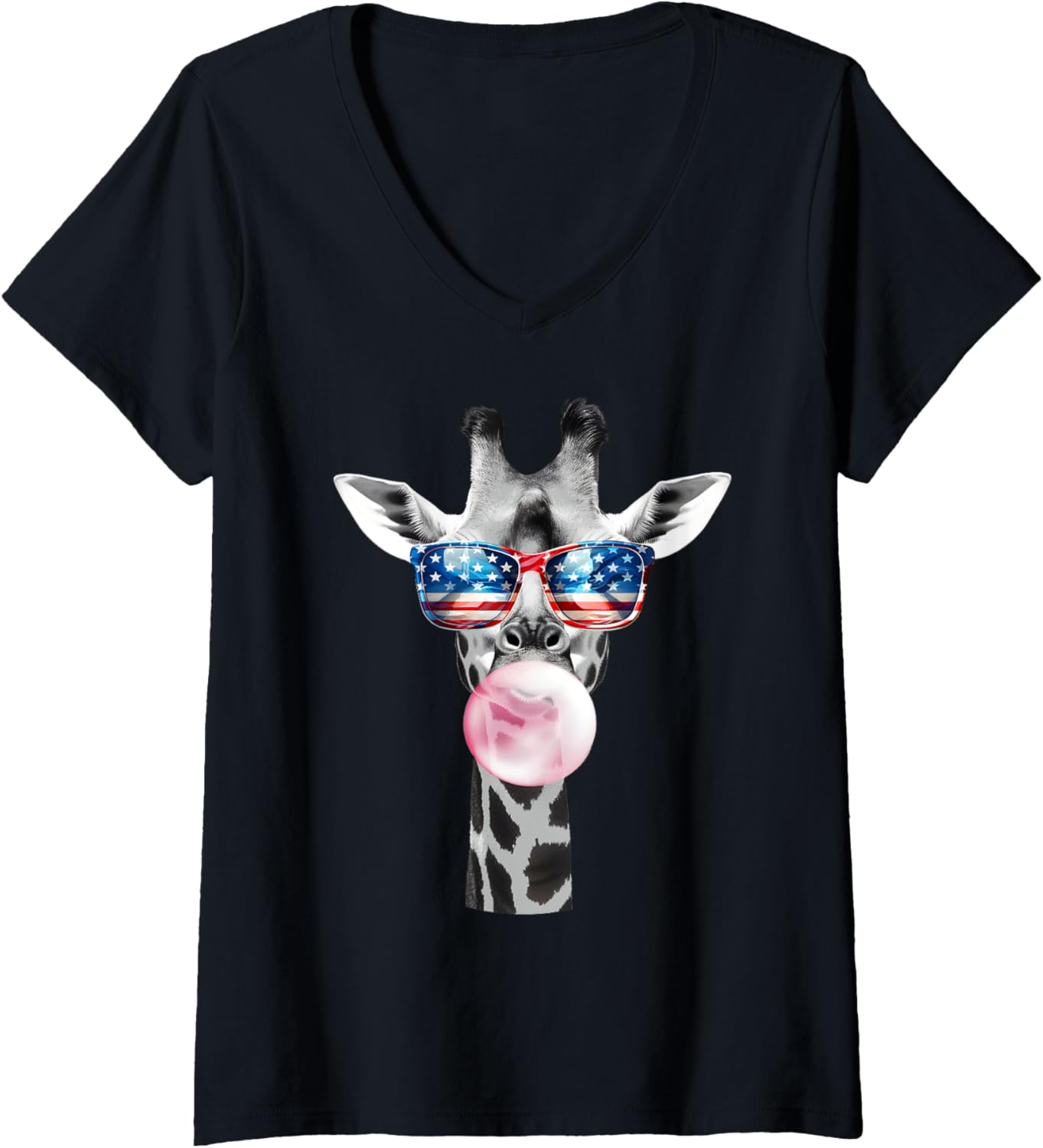 Cool Giraffe Usa Bubble Gum Wild Fun Patriotic V Neck
