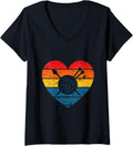 Womens Yarn Love Knitting Crochet Heart Retro Yarn Arts Crafts V-Neck