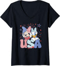 Womens Disney Mickey Friends 4Th Of July Usa Minnie Daisy Retro V Neck