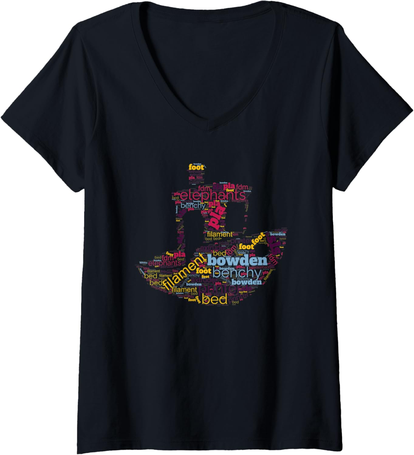 Womens 3D Printer Benchy Word Cloud Design V Neck