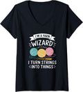 Womens Knitting Magic Quote for Yarn Crafters V-Neck