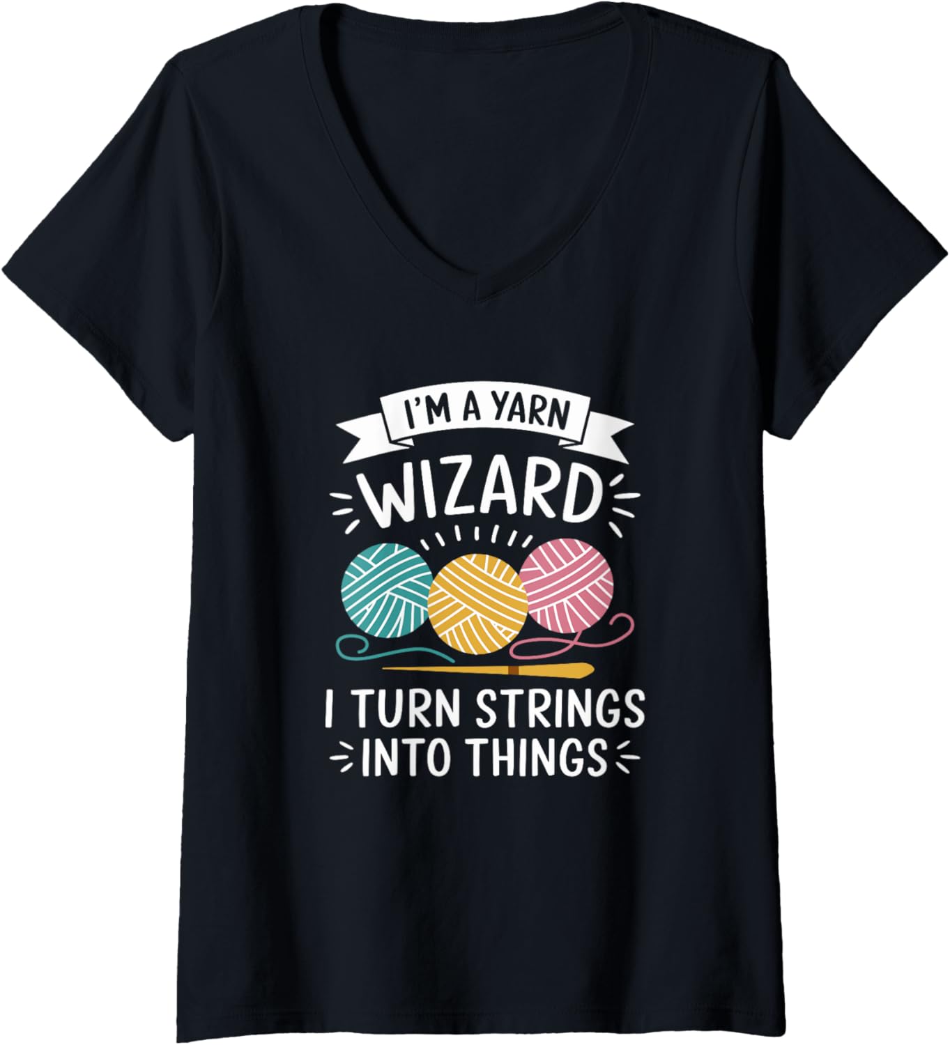 Womens Knitting Magic Quote for Yarn Crafters V-Neck