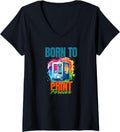 Womens Born To Print Motif 3D Printers Enthusiasts V Neck