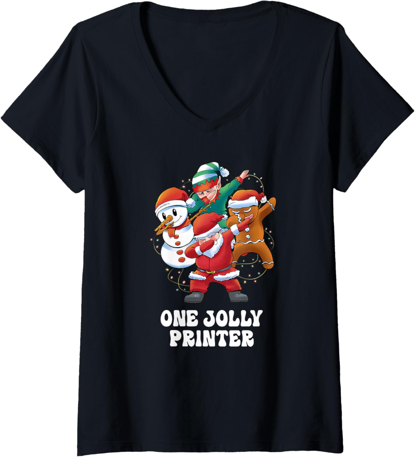 One Jolly Printer Dabbing Santa Christmas V Neck