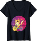 Womens Cat on bike adorable kitty yarn wheels cat lovers cycling V-Neck