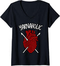 Womens Yarnaholic Crocheting Lover Crochet Yarn Anatomical Heart V-Neck