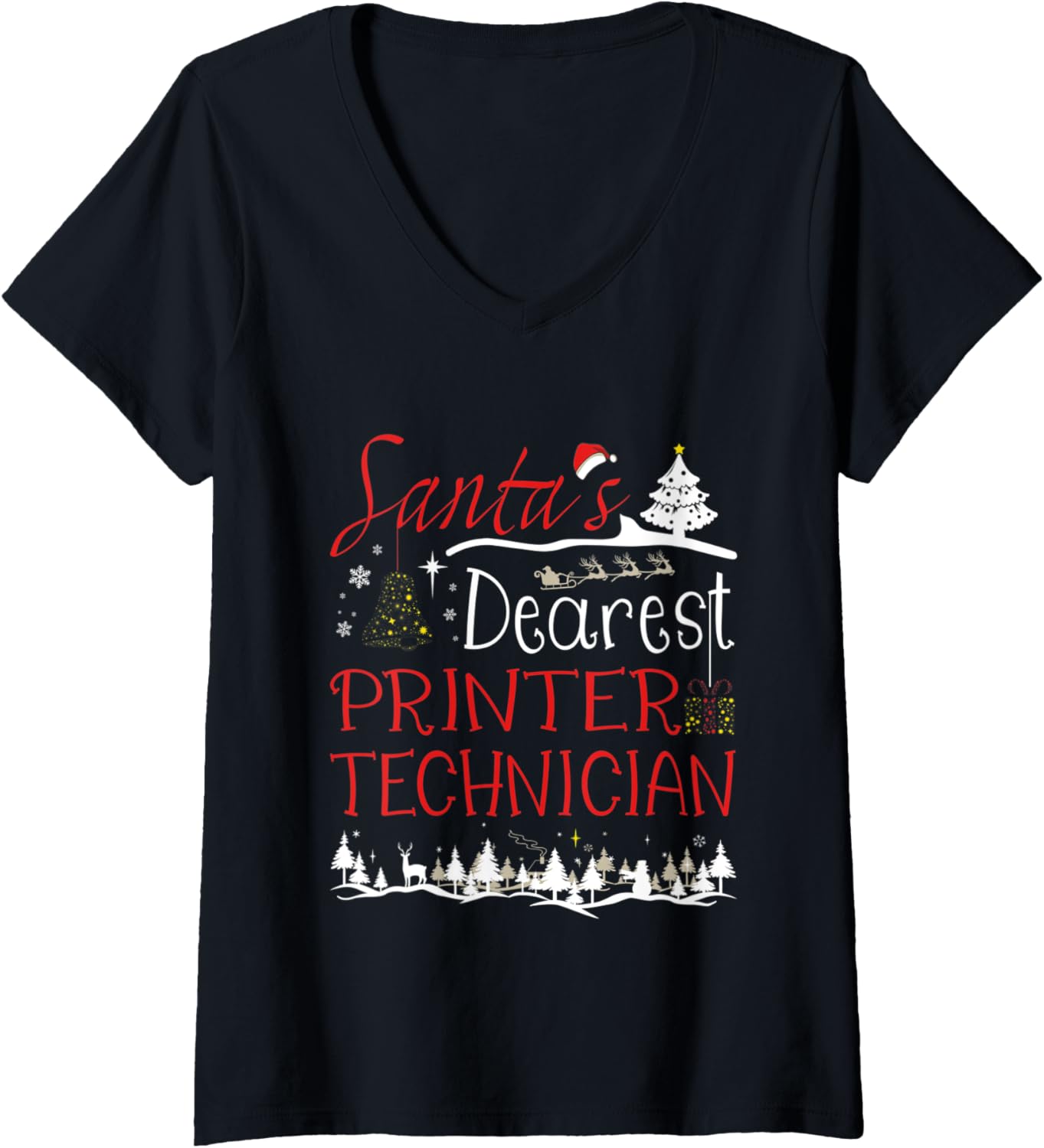 Womens Printer Technician Xmas Job Cute Christmas V Neck