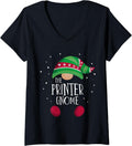 Womens Printer Gnome Family Matching Christmas Pajamas V Neck