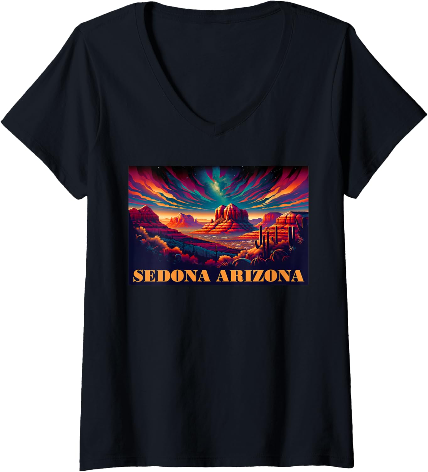 Womens Sedona Az Hiking Outdoors Mountain Sedona Usa Retro Vintage V Neck