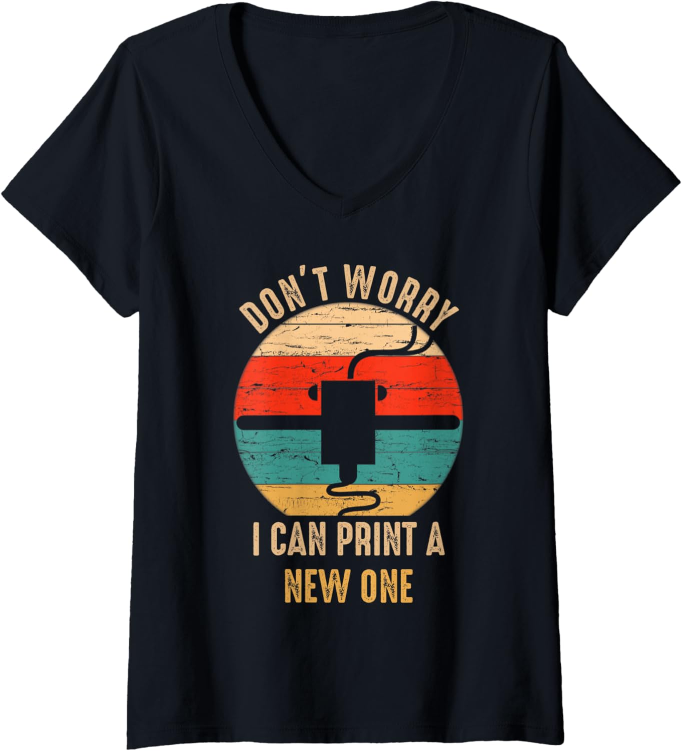 Womens Vintage Retro 3D Printer Tee Idea Geeks V Neck