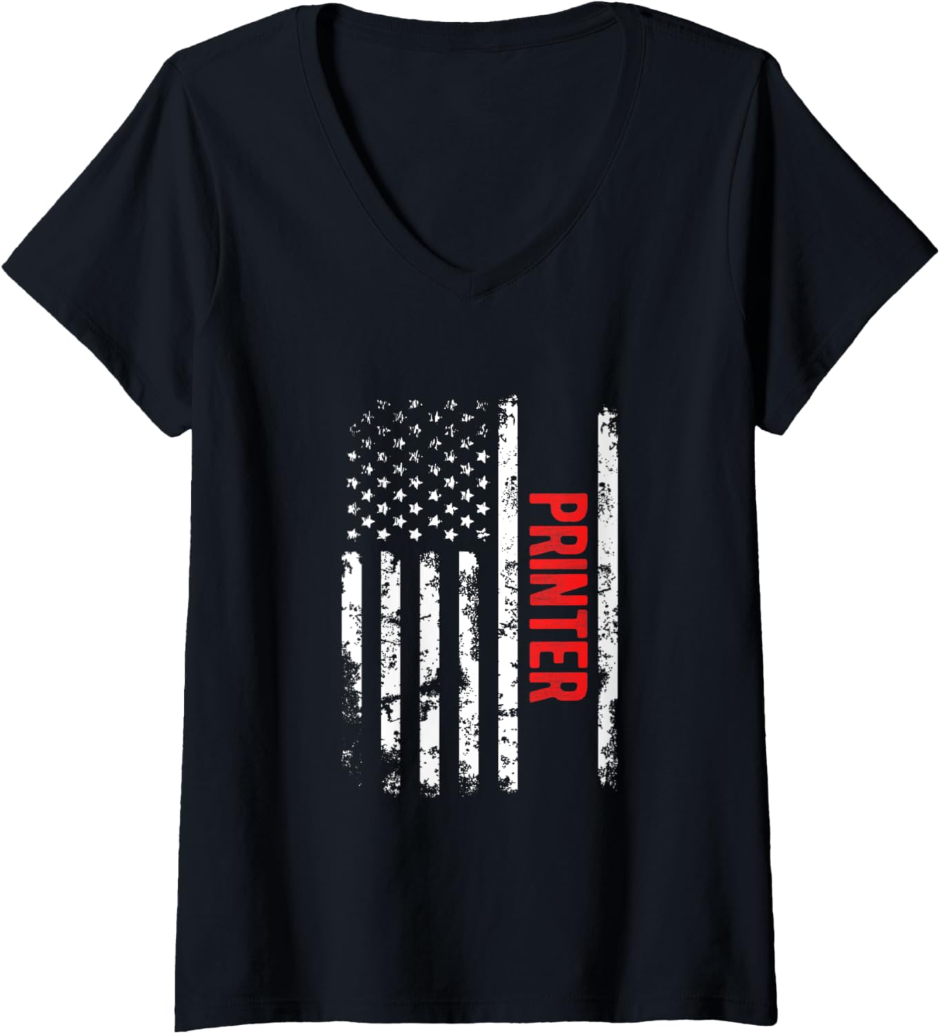 Usa Flag Printer American Job Title V Neck