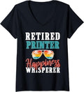 Womens Retired Printer Happiness Whisperer Men Retro Retirement V Neck