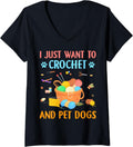 Womens Crochet Yarn and Dogs Lovers Yarn Knitting Machine Dog Lover V-Neck
