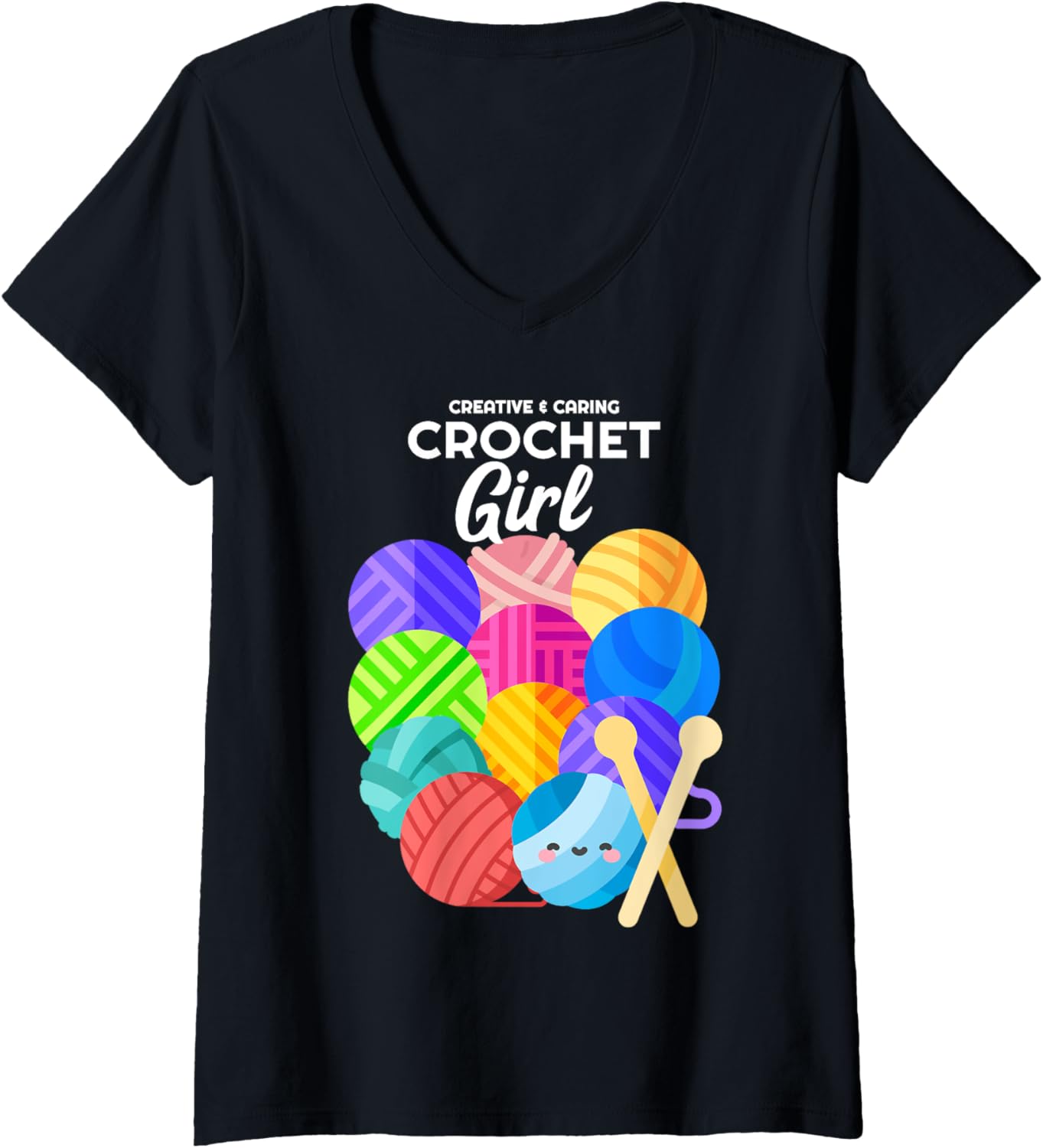 Womens Crochet Girl Hobby Crocheter Knitter Balls of Yarn V-Neck