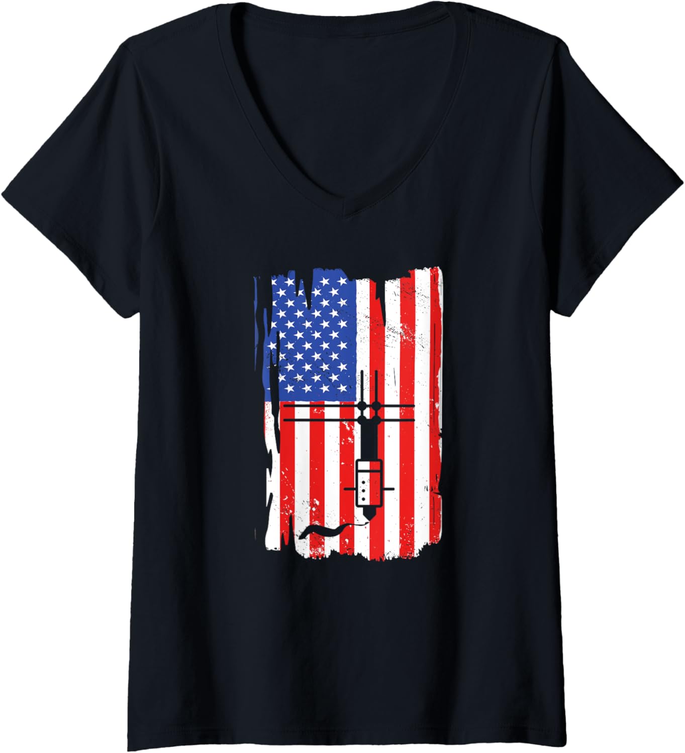 3D Printing Printer Nerd Geek American Flag Usa Lover V Neck