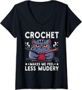 Womens Crochet Makes Me Feel Less Murdery Funny Cat Crocheting Yarn V-Neck