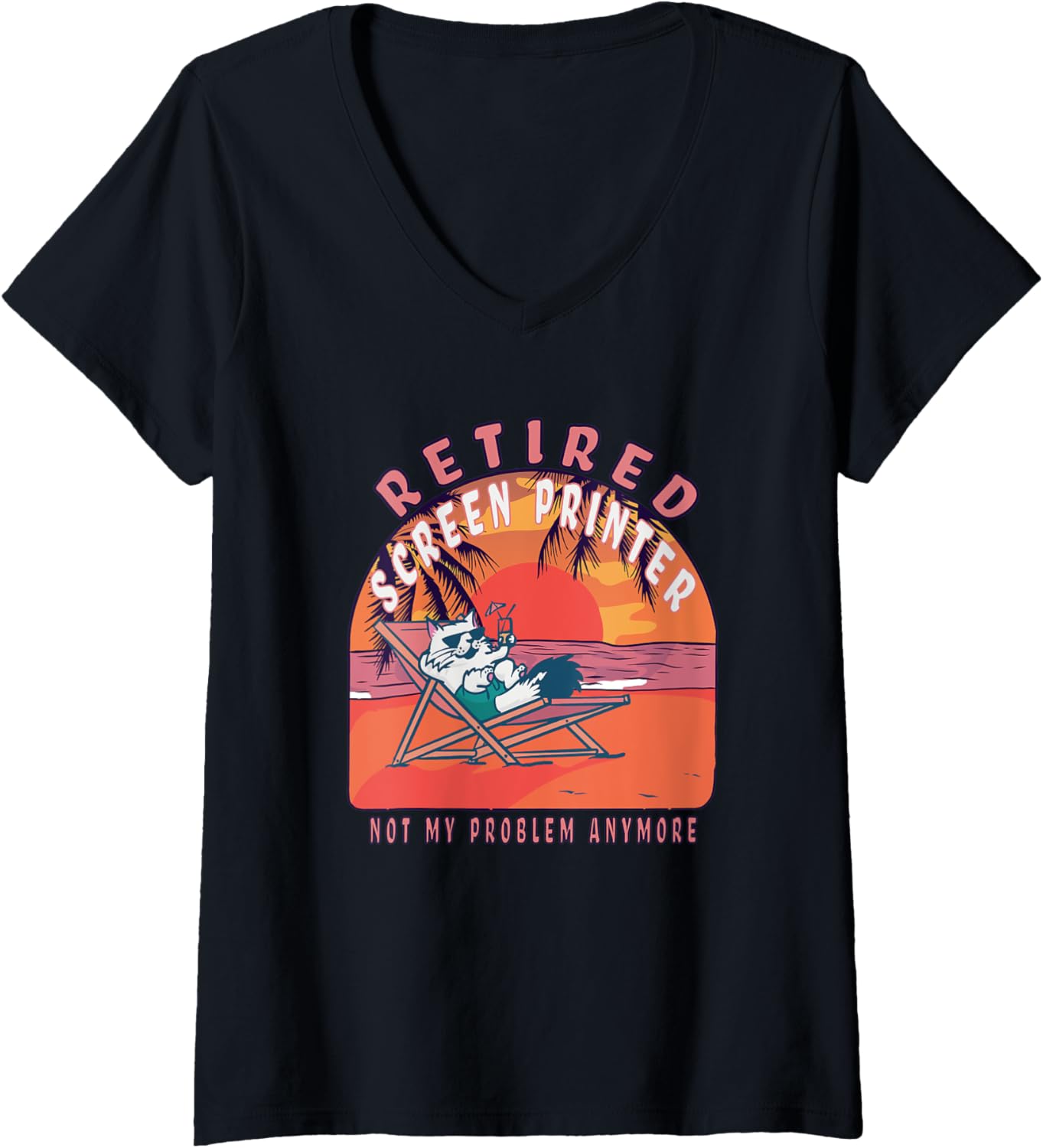 Womens Retired Screen Printer Funny Vintage Retirement V Neck