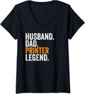 Womens Husband Dad Printer Legend Funny Occupation Office V Neck