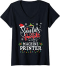 Womens Santas Favorite Machine Printer Christmas Party Xmas V Neck