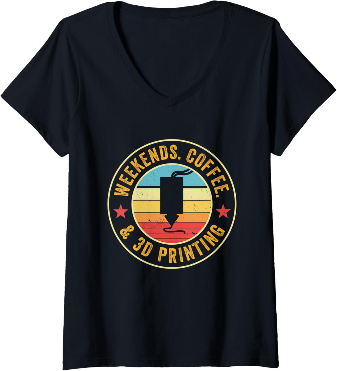 Womens 3D Printer Funny Weekends Coffee 3D Printing V Neck