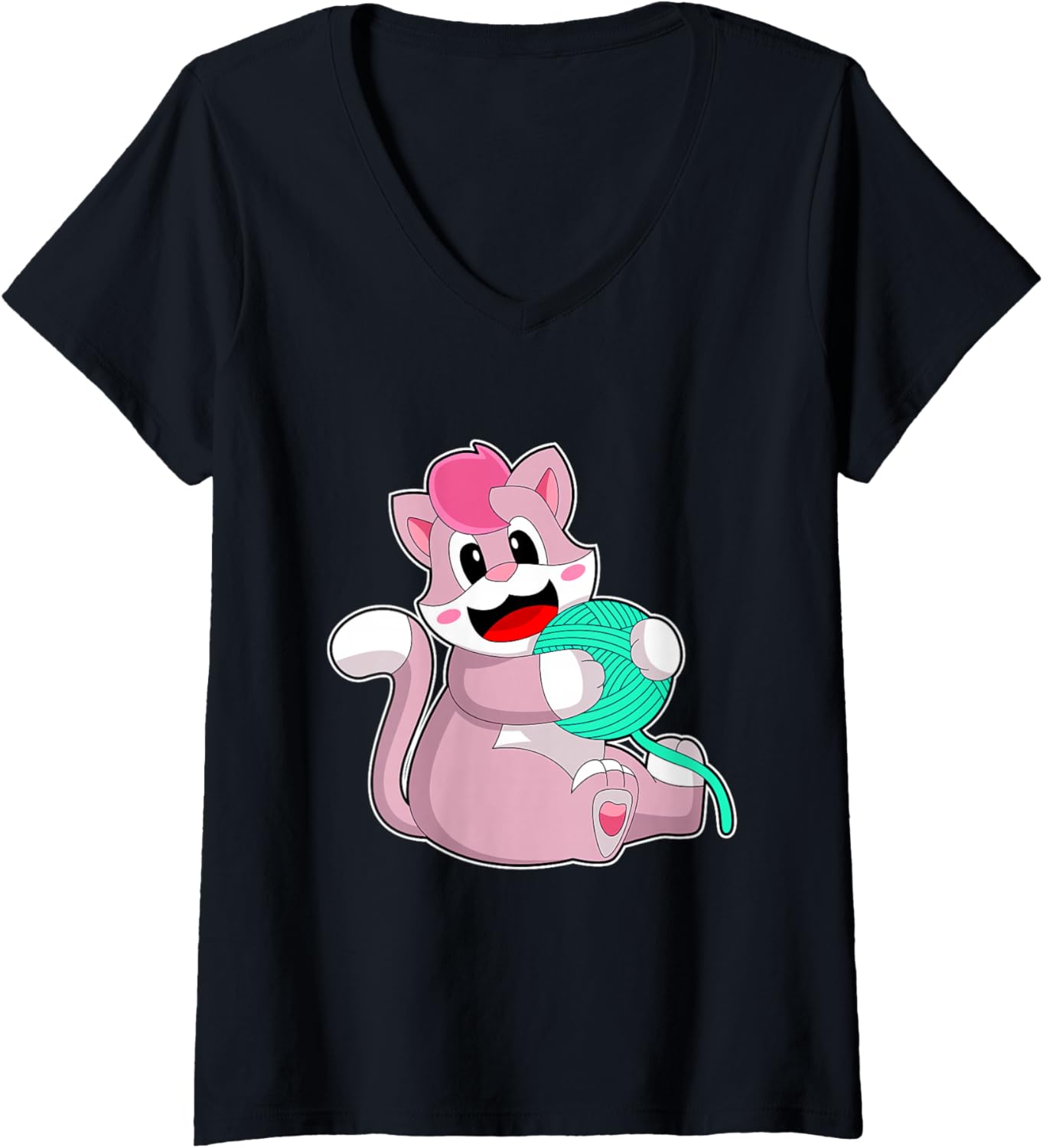 Womens Cat Ball of yarn V-Neck