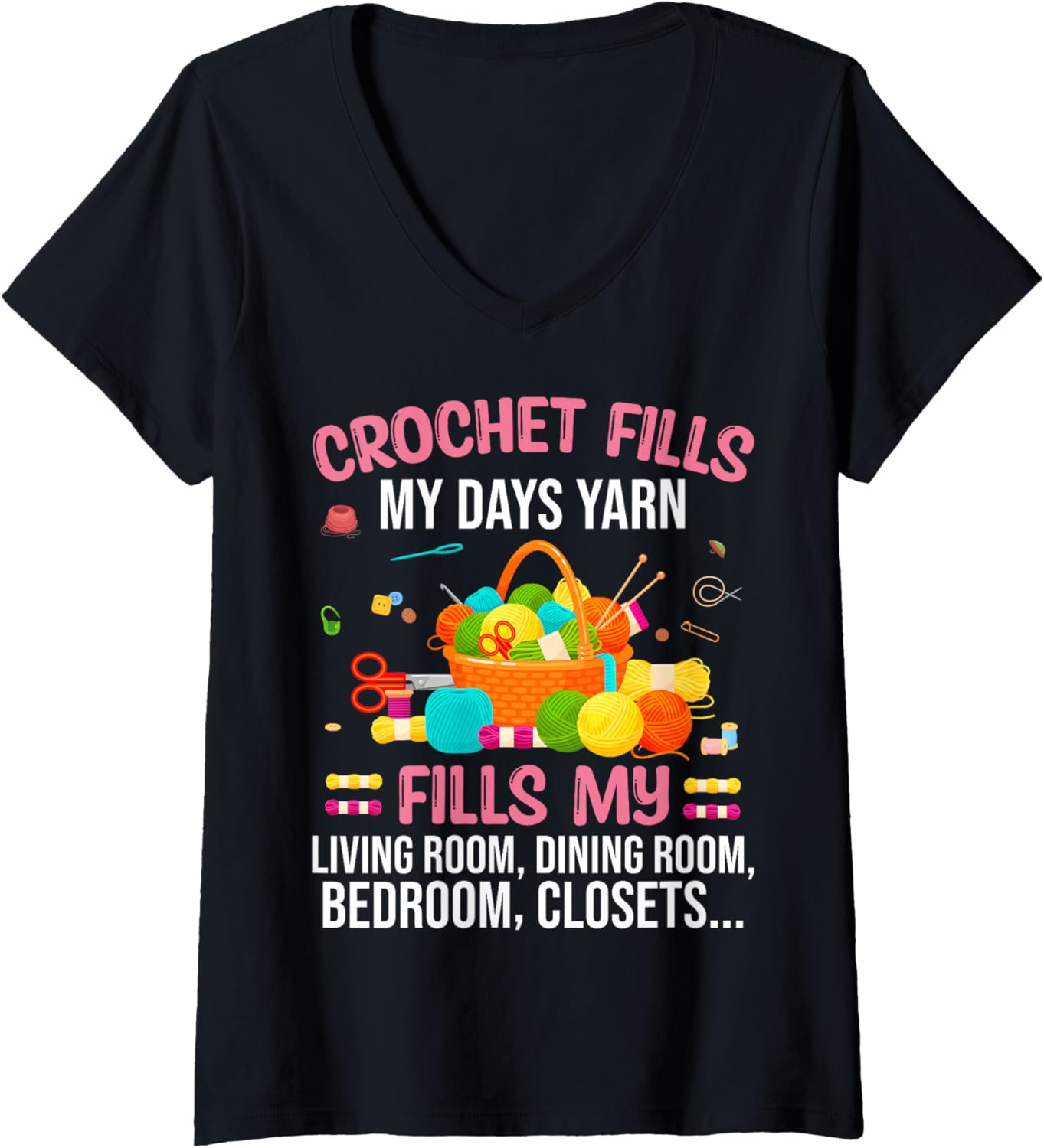 Womens Crochet Yarn Room Lover Knitting Needles Sewing Yarn Hoarder V-Neck
