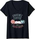 Womens Coffee Crochet Good Book Bookish Yarn Crafter V-Neck