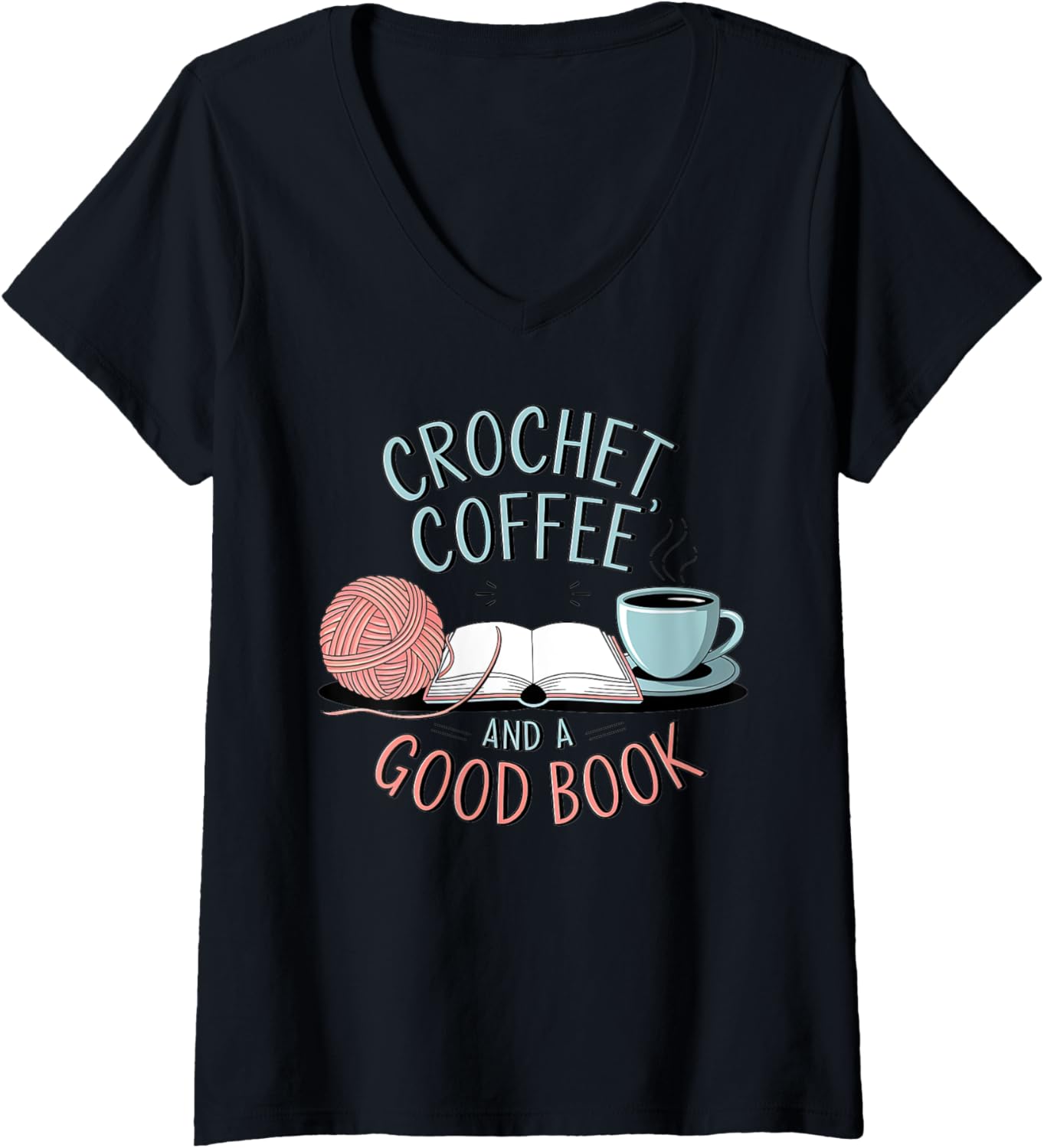 Womens Coffee Crochet Good Book Bookish Yarn Crafter V-Neck