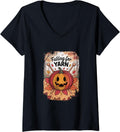 Womens Falling for Yarn Knitting, Cute Autumn Pumpkin Yarn V-Neck
