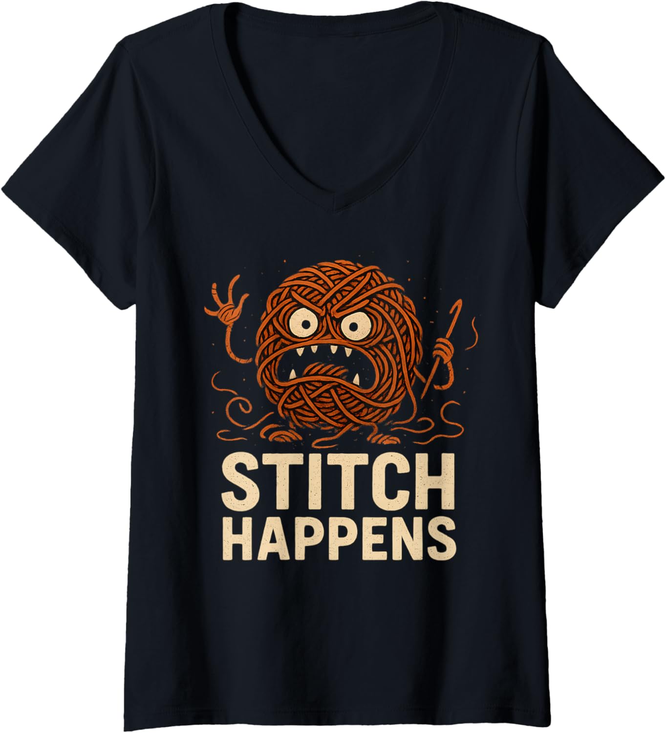 Womens Funny Angry Yarn Ball Funny Crochet Meme V-Neck