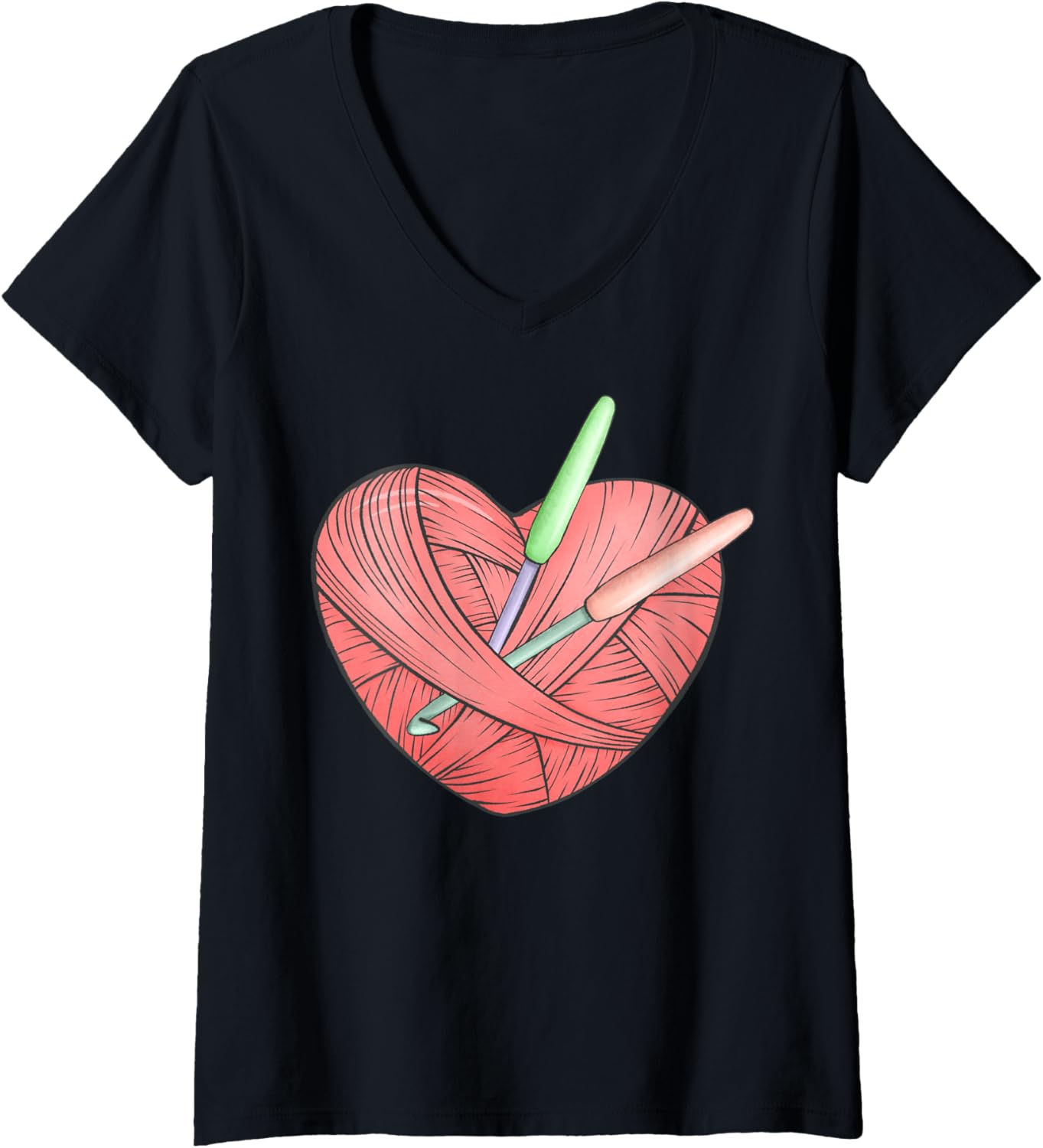 Womens Crochet Lover Gift Yarn Heart Knitter Tee Knitting V-Neck