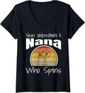 Womens Never Underestimate a Nana Who Spins Yarn Spinning Wheel V-Neck