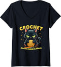 Womens Crochet Because Murder is Wrong Funny Cat Yarn Hook V-Neck