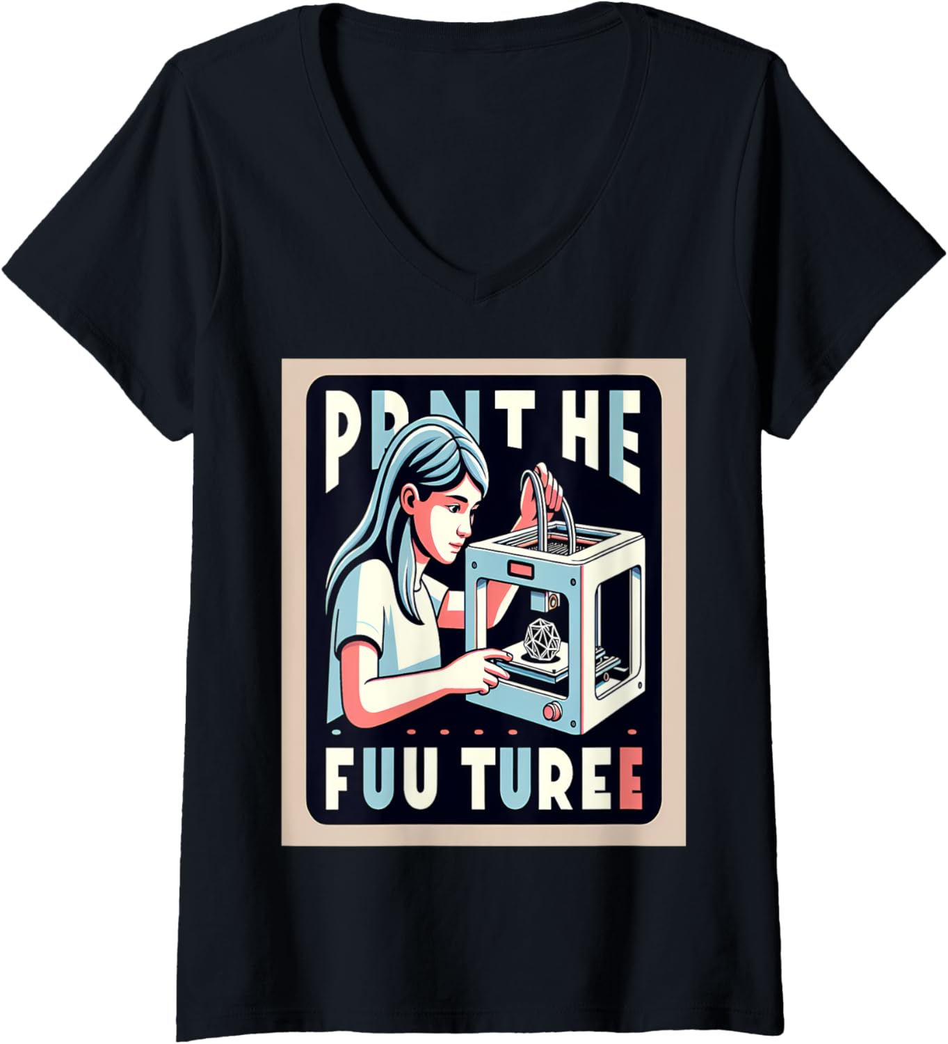 Girl 3D Printer Print Future V Neck
