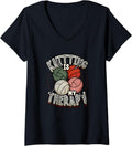 Womens Knitting Is My Therapy Yarn Knitting V-Neck