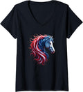 Womens Horse Patriotic Equestrian 4Th Of July Usa American Flag V Neck